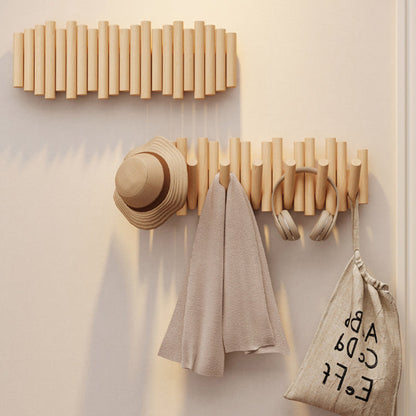 Contemporary Nordic Cylindrical Piano-Key Pine Wall-Mounted Coat Rack Hall Tree For Bedroom & Entryways