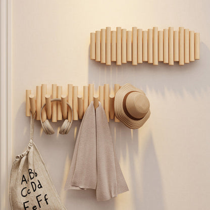 Contemporary Nordic Cylindrical Piano-Key Pine Wall-Mounted Coat Rack Hall Tree For Bedroom & Entryways