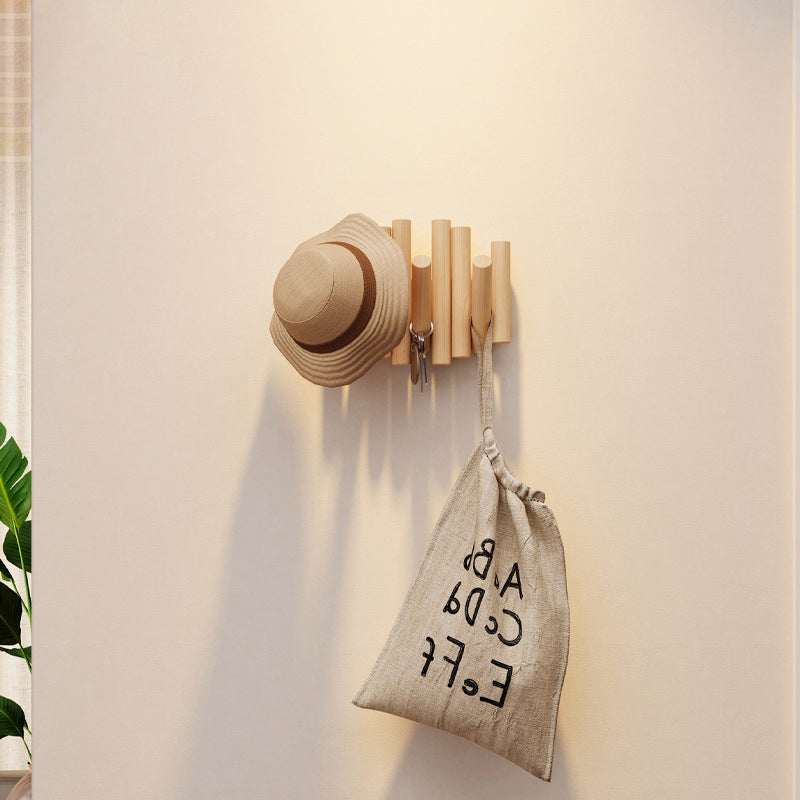 Contemporary Nordic Cylindrical Piano-Key Pine Wall-Mounted Coat Rack Hall Tree For Bedroom & Entryways