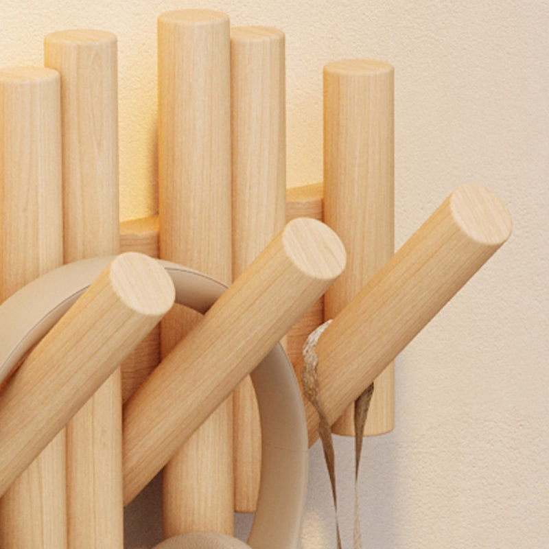 Contemporary Nordic Cylindrical Piano-Key Pine Wall-Mounted Coat Rack Hall Tree For Bedroom & Entryways