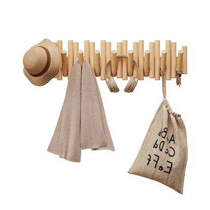 Contemporary Nordic Cylindrical Piano-Key Pine Wall-Mounted Coat Rack Hall Tree For Bedroom & Entryways