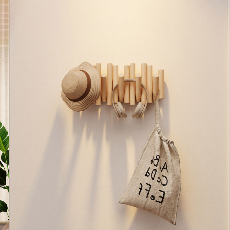 Contemporary Nordic Cylindrical Piano-Key Pine Wall-Mounted Coat Rack Hall Tree For Bedroom & Entryways