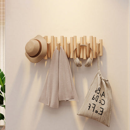 Contemporary Nordic Cylindrical Piano-Key Pine Wall-Mounted Coat Rack Hall Tree For Bedroom & Entryways