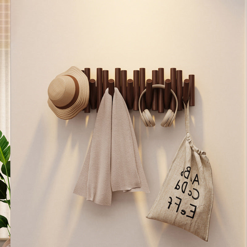 Contemporary Nordic Cylindrical Piano-Key Pine Wall-Mounted Coat Rack Hall Tree For Bedroom & Entryways