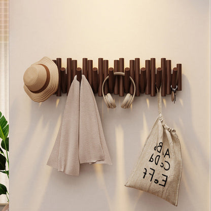 Contemporary Nordic Cylindrical Piano-Key Pine Wall-Mounted Coat Rack Hall Tree For Bedroom & Entryways
