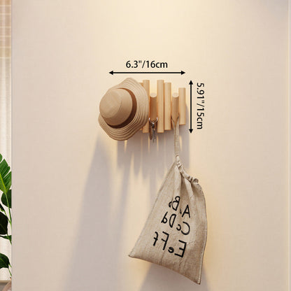 Contemporary Nordic Cylindrical Piano-Key Pine Wall-Mounted Coat Rack Hall Tree For Bedroom & Entryways