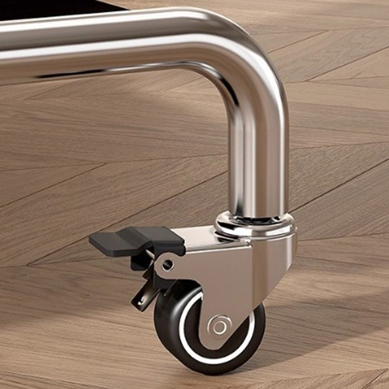 Contemporary Industrial Rectangular Stainless Steel Rubberwood Faux Saddle Leather Movable Hall Tree 2-Tier With Rotatable Half-Length Mirror For Entryways