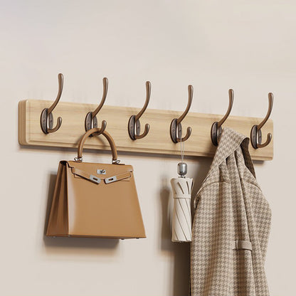 Contemporary Nordic Rectangular Finger-Jointed Wood Aluminum Wall-Mounted Coat Rack Hall Tree For Bedroom & Entryways