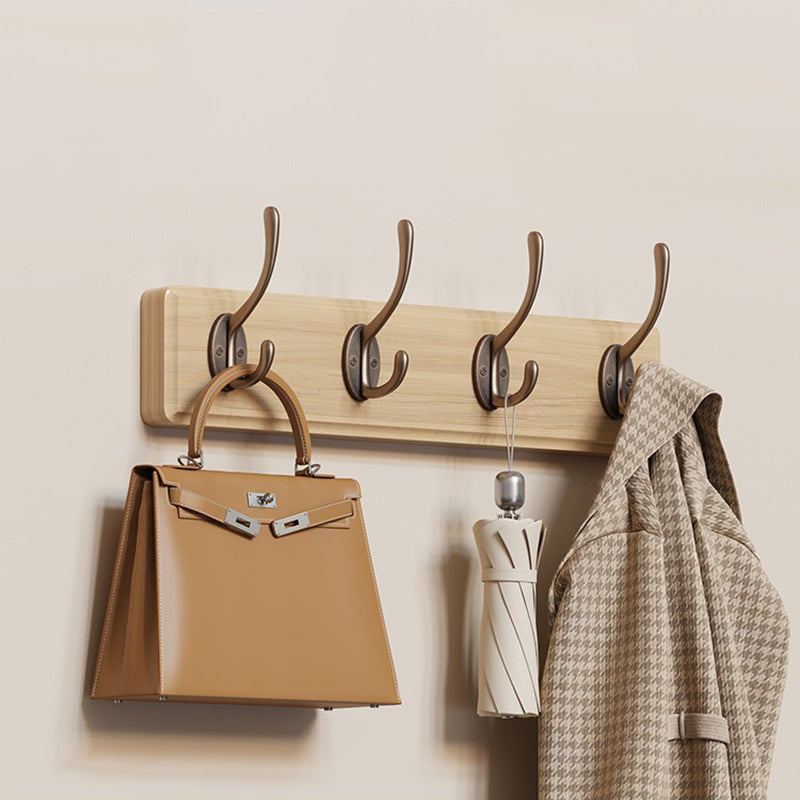 Contemporary Nordic Rectangular Finger-Jointed Wood Aluminum Wall-Mounted Coat Rack Hall Tree For Bedroom & Entryways