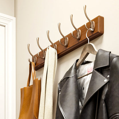 Contemporary Nordic Rectangular Finger-Jointed Wood Aluminum Wall-Mounted Coat Rack Hall Tree For Bedroom & Entryways