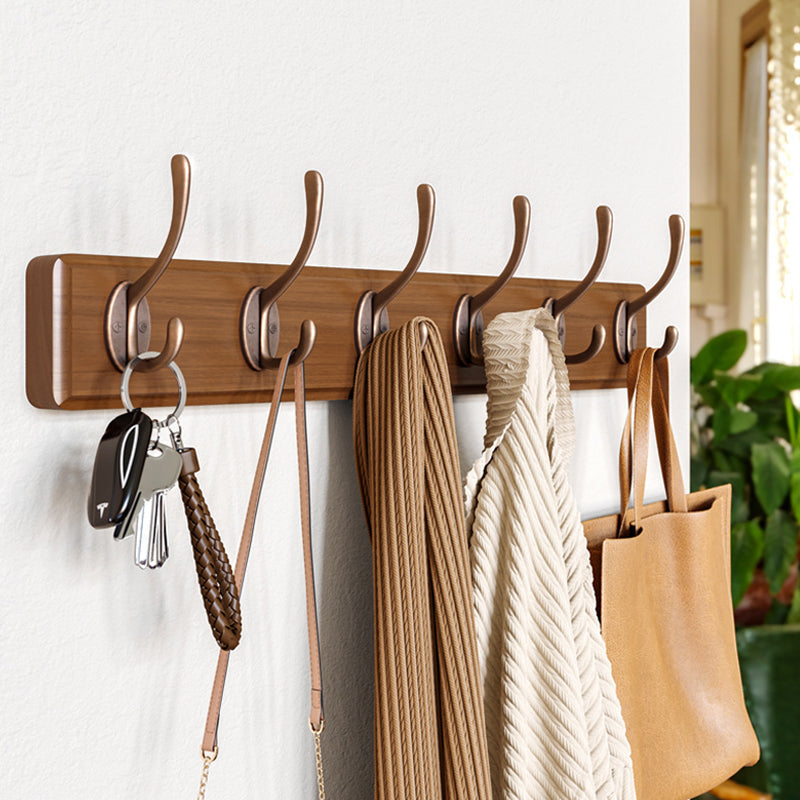 Contemporary Nordic Rectangular Finger-Jointed Wood Aluminum Wall-Mounted Coat Rack Hall Tree For Bedroom & Entryways