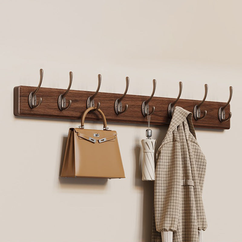 Contemporary Nordic Rectangular Finger-Jointed Wood Aluminum Wall-Mounted Coat Rack Hall Tree For Bedroom & Entryways