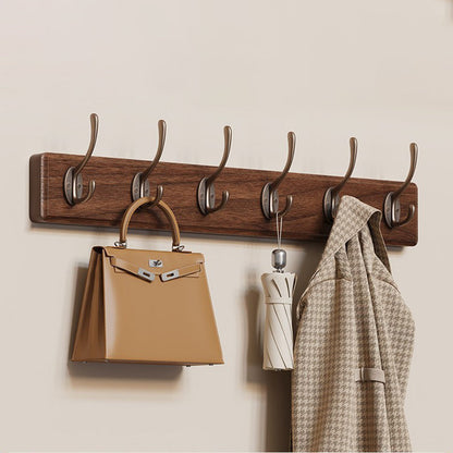 Contemporary Nordic Rectangular Finger-Jointed Wood Aluminum Wall-Mounted Coat Rack Hall Tree For Bedroom & Entryways