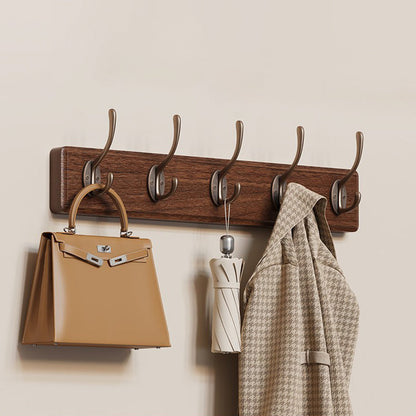 Contemporary Nordic Rectangular Finger-Jointed Wood Aluminum Wall-Mounted Coat Rack Hall Tree For Bedroom & Entryways