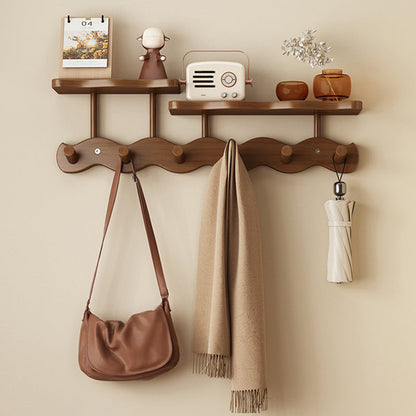 Contemporary Nordic Rectangular Wavy Nan Bamboo Medium Density Fiberboard Wall-Mounted Coat Rack Hall Tree 1/2 Tier For Bedroom & Entryways