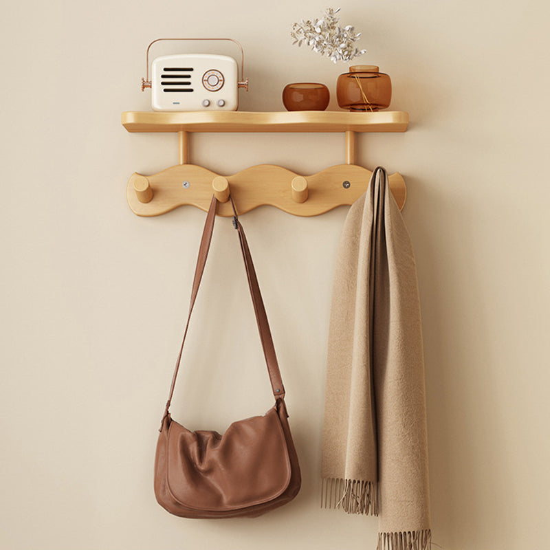 Contemporary Nordic Rectangular Wavy Nan Bamboo Medium Density Fiberboard Wall-Mounted Coat Rack Hall Tree 1/2 Tier For Bedroom & Entryways