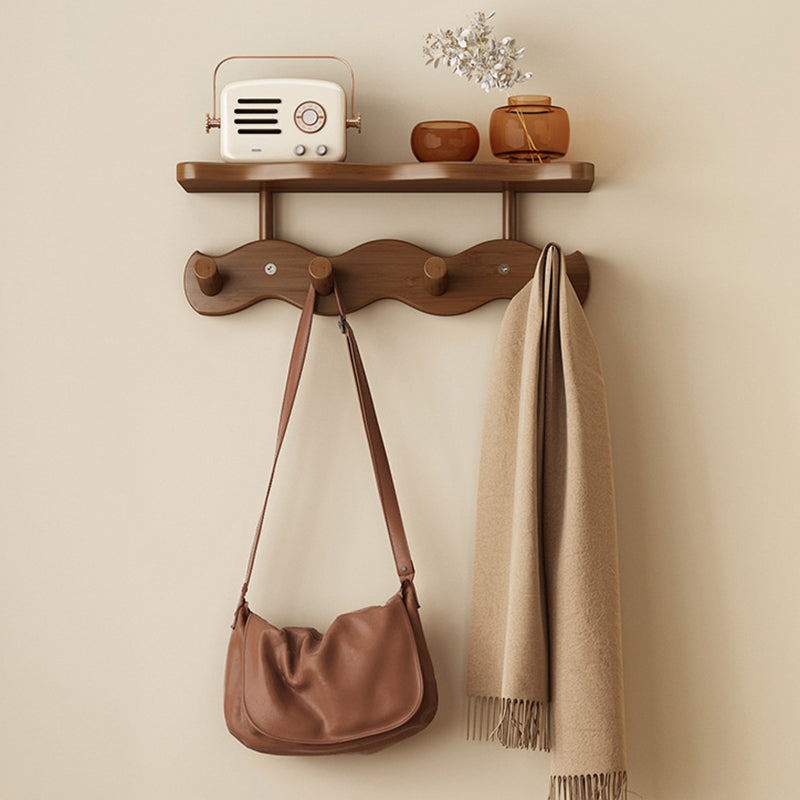 Contemporary Nordic Rectangular Wavy Nan Bamboo Medium Density Fiberboard Wall-Mounted Coat Rack Hall Tree 1/2 Tier For Bedroom & Entryways