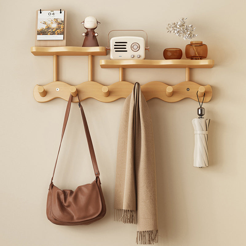 Contemporary Nordic Rectangular Wavy Nan Bamboo Medium Density Fiberboard Wall-Mounted Coat Rack Hall Tree 1/2 Tier For Bedroom & Entryways