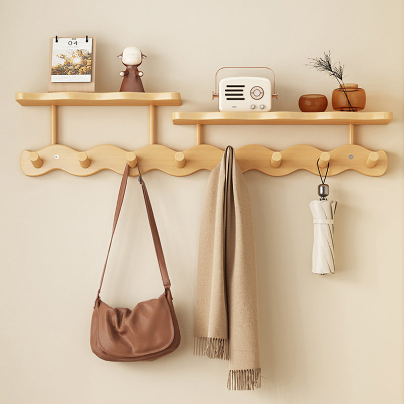 Contemporary Nordic Rectangular Wavy Nan Bamboo Medium Density Fiberboard Wall-Mounted Coat Rack Hall Tree 1/2 Tier For Bedroom & Entryways