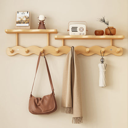 Contemporary Nordic Rectangular Wavy Nan Bamboo Medium Density Fiberboard Wall-Mounted Coat Rack Hall Tree 1/2 Tier For Bedroom & Entryways