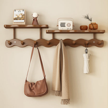 Contemporary Nordic Rectangular Wavy Nan Bamboo Medium Density Fiberboard Wall-Mounted Coat Rack Hall Tree 1/2 Tier For Bedroom & Entryways