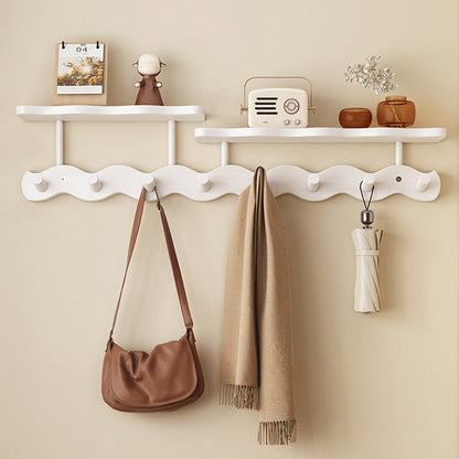 Contemporary Nordic Rectangular Wavy Nan Bamboo Medium Density Fiberboard Wall-Mounted Coat Rack Hall Tree 1/2 Tier For Bedroom & Entryways