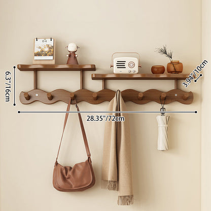 Contemporary Nordic Rectangular Wavy Nan Bamboo Medium Density Fiberboard Wall-Mounted Coat Rack Hall Tree 1/2 Tier For Bedroom & Entryways