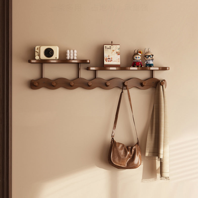 Contemporary Nordic Rectangular Wavy Nan Bamboo Medium Density Fiberboard Wall-Mounted Coat Rack Hall Tree 1/2 Tier For Bedroom & Entryways
