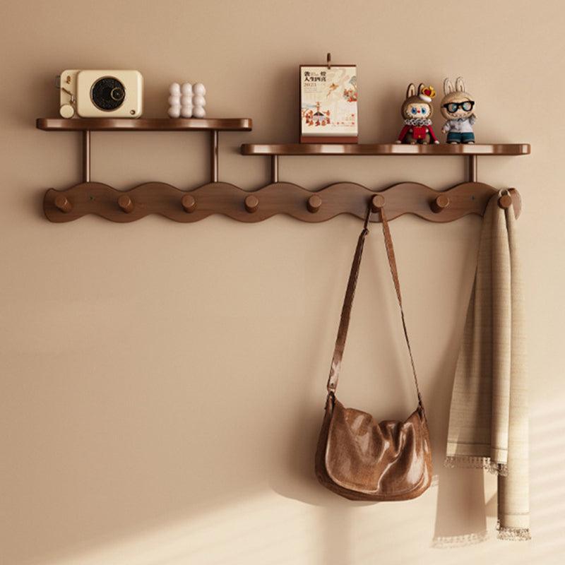 Contemporary Nordic Rectangular Wavy Nan Bamboo Medium Density Fiberboard Wall-Mounted Coat Rack Hall Tree 1/2 Tier For Bedroom & Entryways