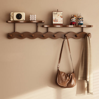 Contemporary Nordic Rectangular Wavy Nan Bamboo Medium Density Fiberboard Wall-Mounted Coat Rack Hall Tree 1/2 Tier For Bedroom & Entryways