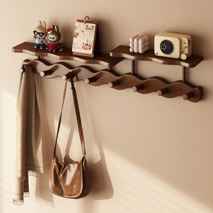 Contemporary Nordic Rectangular Wavy Nan Bamboo Medium Density Fiberboard Wall-Mounted Coat Rack Hall Tree 1/2 Tier For Bedroom & Entryways