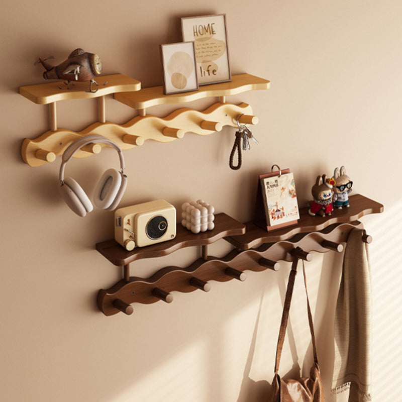 Contemporary Nordic Rectangular Wavy Nan Bamboo Medium Density Fiberboard Wall-Mounted Coat Rack Hall Tree 1/2 Tier For Bedroom & Entryways