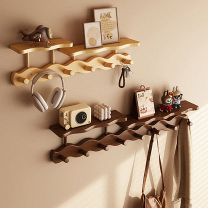 Contemporary Nordic Rectangular Wavy Nan Bamboo Medium Density Fiberboard Wall-Mounted Coat Rack Hall Tree 1/2 Tier For Bedroom & Entryways