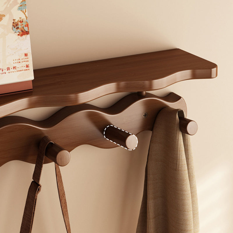 Contemporary Nordic Rectangular Wavy Nan Bamboo Medium Density Fiberboard Wall-Mounted Coat Rack Hall Tree 1/2 Tier For Bedroom & Entryways