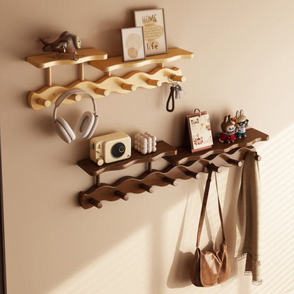 Contemporary Nordic Rectangular Wavy Nan Bamboo Medium Density Fiberboard Wall-Mounted Coat Rack Hall Tree 1/2 Tier For Bedroom & Entryways