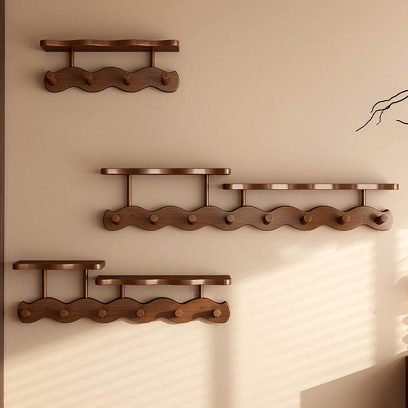 Contemporary Nordic Rectangular Wavy Nan Bamboo Medium Density Fiberboard Wall-Mounted Coat Rack Hall Tree 1/2 Tier For Bedroom & Entryways