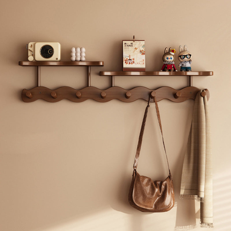 Contemporary Nordic Rectangular Wavy Nan Bamboo Medium Density Fiberboard Wall-Mounted Coat Rack Hall Tree 1/2 Tier For Bedroom & Entryways