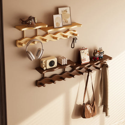 Contemporary Nordic Rectangular Wavy Nan Bamboo Medium Density Fiberboard Wall-Mounted Coat Rack Hall Tree 1/2 Tier For Bedroom & Entryways