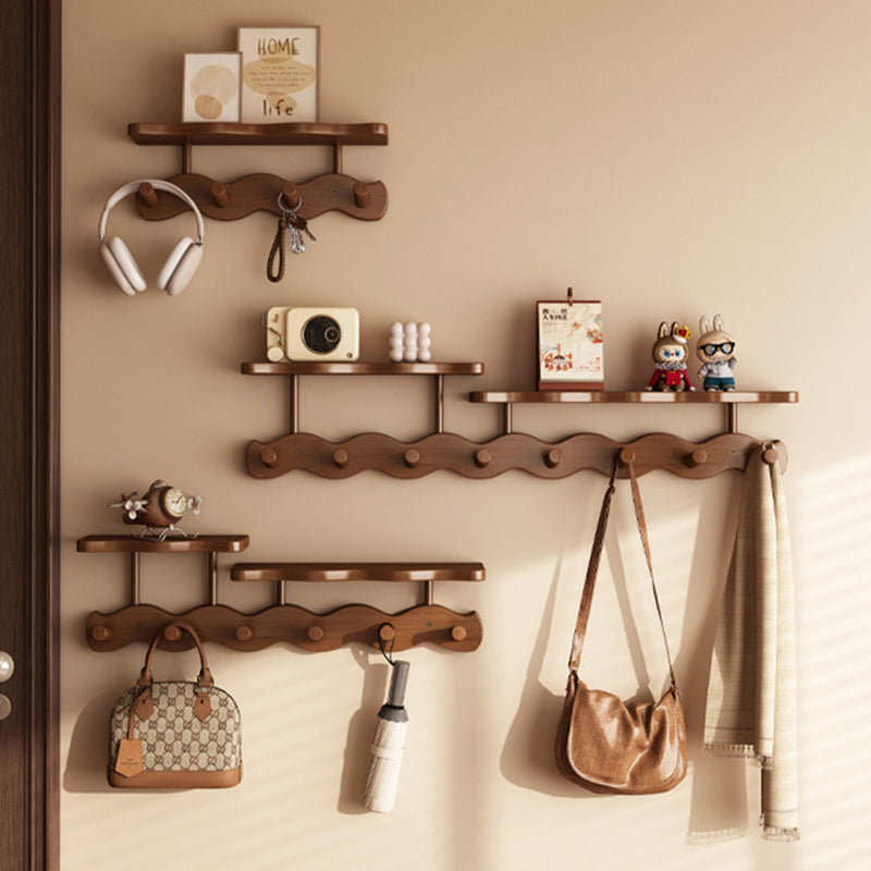 Contemporary Nordic Rectangular Wavy Nan Bamboo Medium Density Fiberboard Wall-Mounted Coat Rack Hall Tree 1/2 Tier For Bedroom & Entryways