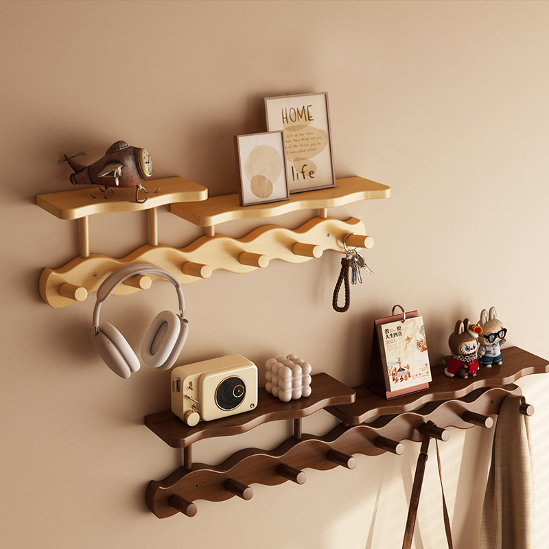 Contemporary Nordic Rectangular Wavy Nan Bamboo Medium Density Fiberboard Wall-Mounted Coat Rack Hall Tree 1/2 Tier For Bedroom & Entryways