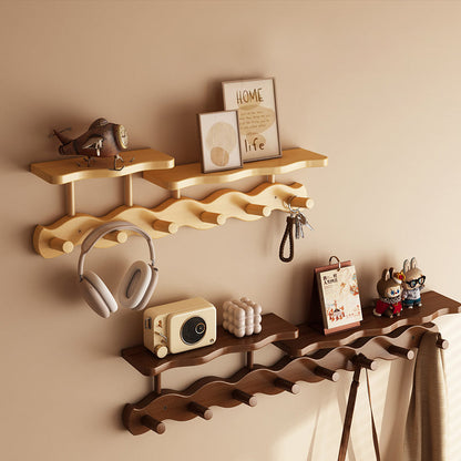 Contemporary Nordic Rectangular Wavy Nan Bamboo Medium Density Fiberboard Wall-Mounted Coat Rack Hall Tree 1/2 Tier For Bedroom & Entryways