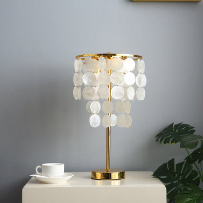 Contemporary Scandinavian Round Processing Natural Shell Iron 1-Light Table Lamp For Bedroom