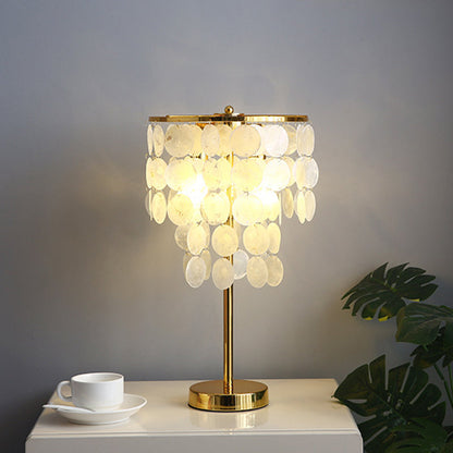 Contemporary Scandinavian Round Processing Natural Shell Iron 1-Light Table Lamp For Bedroom