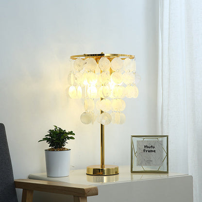 Contemporary Scandinavian Round Processing Natural Shell Iron 1-Light Table Lamp For Bedroom