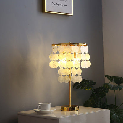 Contemporary Scandinavian Round Processing Natural Shell Iron 1-Light Table Lamp For Bedroom