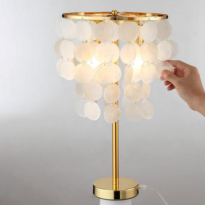 Contemporary Scandinavian Round Processing Natural Shell Iron 1-Light Table Lamp For Bedroom