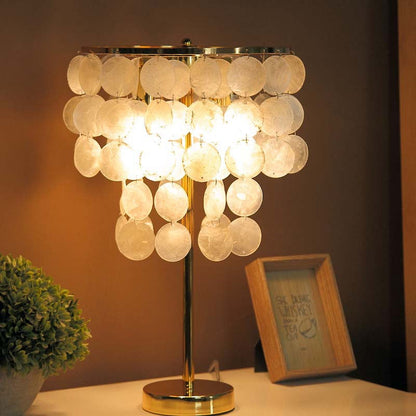 Contemporary Scandinavian Round Processing Natural Shell Iron 1-Light Table Lamp For Bedroom
