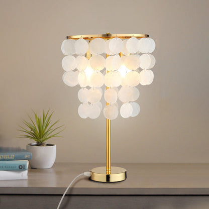 Contemporary Scandinavian Round Processing Natural Shell Iron 1-Light Table Lamp For Bedroom