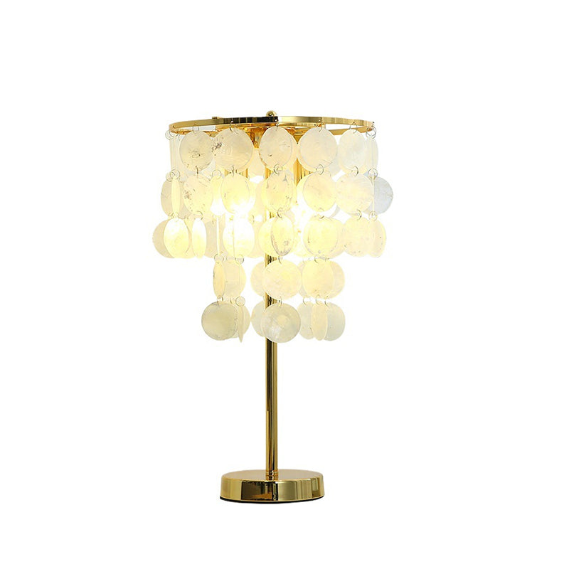 Contemporary Scandinavian Round Processing Natural Shell Iron 1-Light Table Lamp For Bedroom