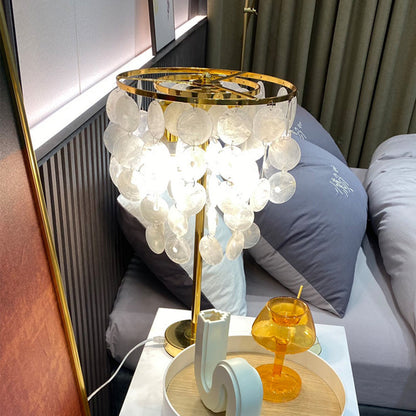 Contemporary Scandinavian Round Processing Natural Shell Iron 1-Light Table Lamp For Bedroom